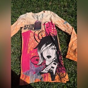 Crystal Rock by Christian Audigier Rocker Girl Graphic Rhinestone Tee Size M